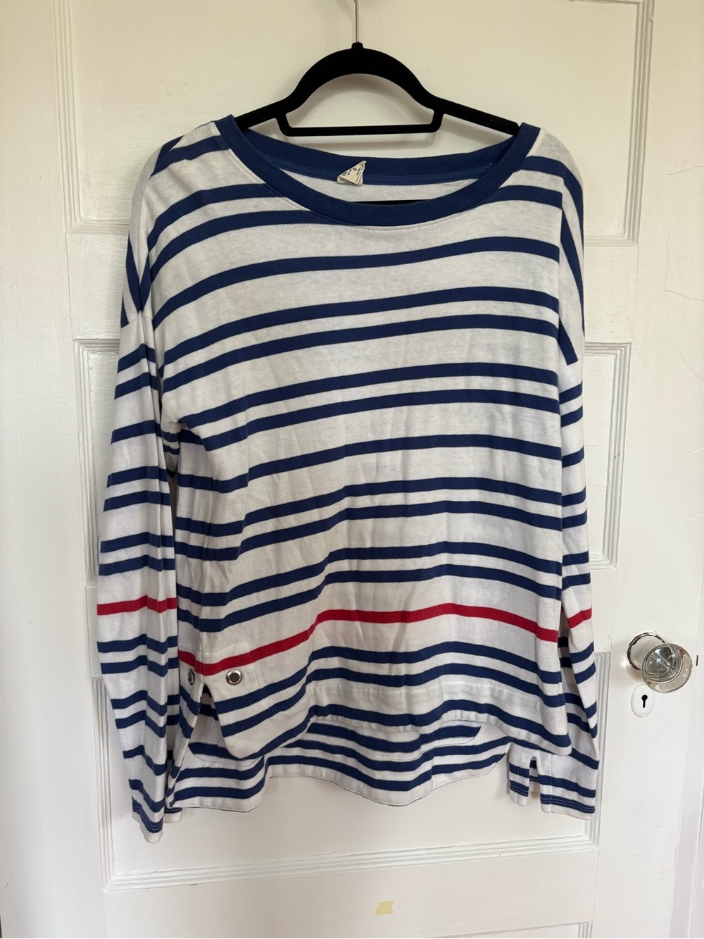 Black Dog Long-Sleeve Striped Top - Navy, White & Red